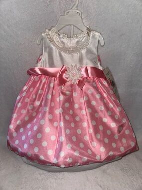 Rare Editions Pink and White Polka Dot Satin Two-Piece Dress Set